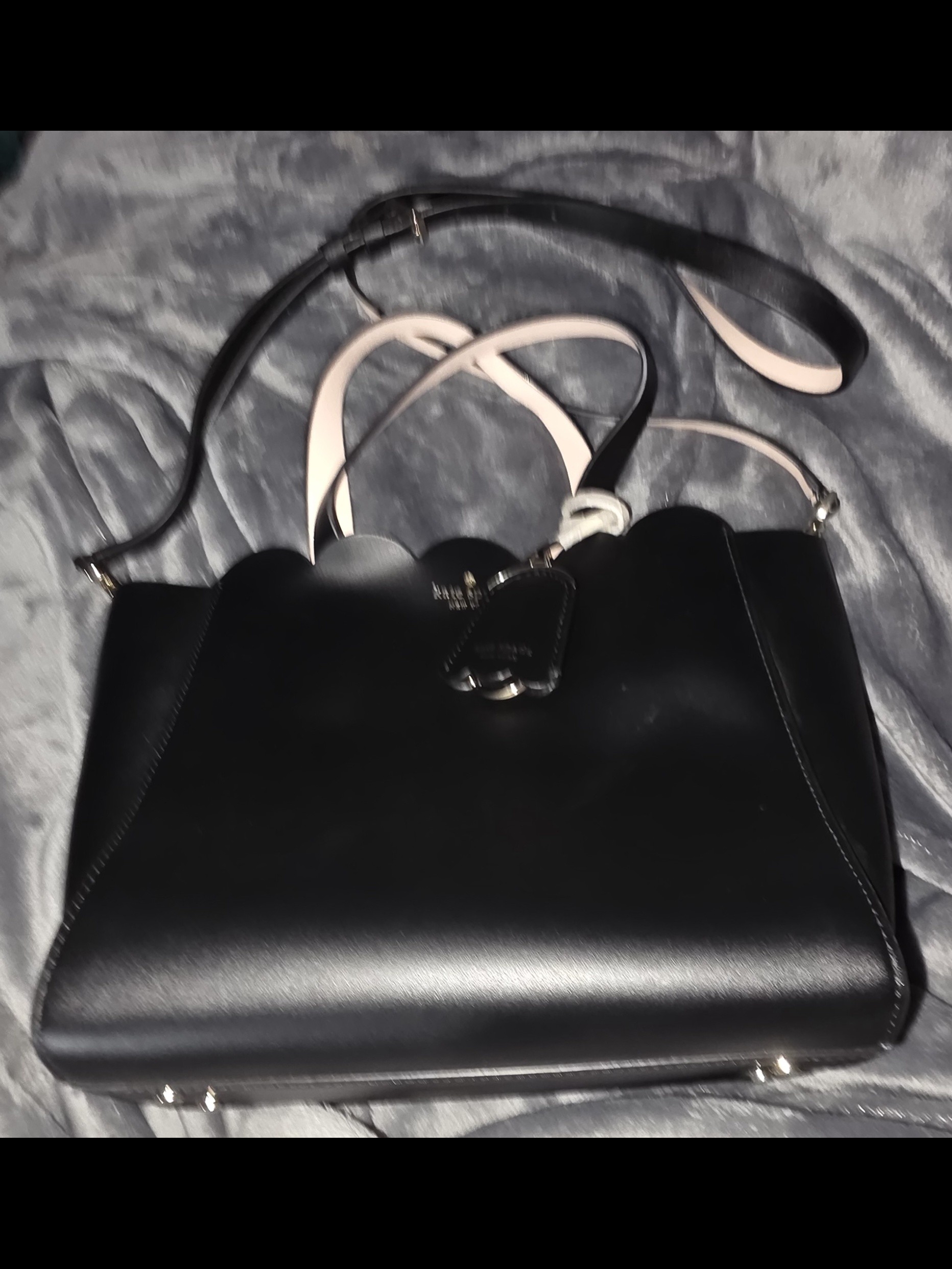 Kate Spade Magnolia Street Mini Mina Scalloped Leather Tote Black Pink - Nwt
